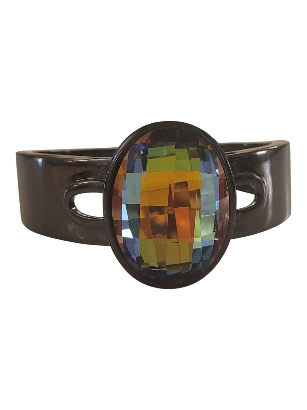 Aurora Borealis Swarovski Crystal Gunmetal Cuff Bracelet